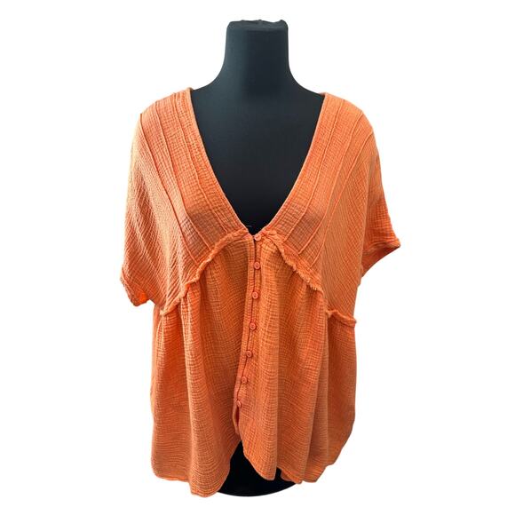 CES FEMME | Orange Textured Cotton Gauze Babydoll Top | 3XL - Picture 3 of 7